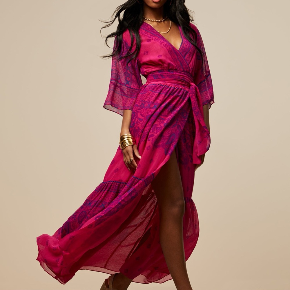 Bundle Blue Printed Maxi Wrap Dress - Scoop SzM NWT - pink sz M used